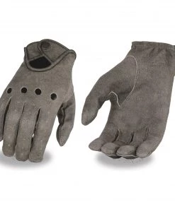Milwaukee Leather MG7507 Men's Distressed Grey Leather Driving Gloves With Wrist Snap Riding Gear