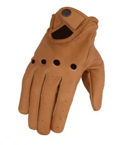 Riding Gear Milwaukee Leather MG7508 Men's Saddle Tan Leather Driving Gloves With Wrist Snap