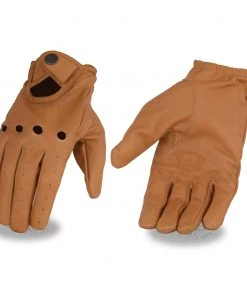 Riding Gear Milwaukee Leather MG7508 Men's Saddle Tan Leather Driving Gloves With Wrist Snap