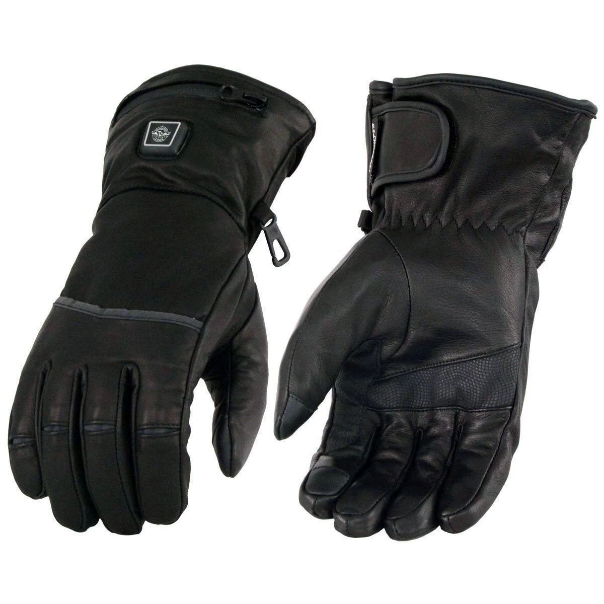 Heated Jackets Milwaukee Leather MG7713SET Women's Black 'Heated' Leather Waterproof Gauntlet Gloves With I-Touch (Battery Pack Included)