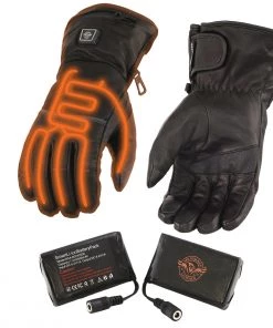 Heated Jackets Milwaukee Leather MG7713SET Women's Black 'Heated' Leather Waterproof Gauntlet Gloves With I-Touch (Battery Pack Included)
