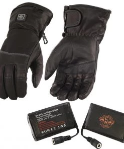 Heated Jackets Milwaukee Leather MG7713SET Women's Black'Heated' Leather Waterproof Gauntlet Gloves With I-Touch (Battery Pack Included)