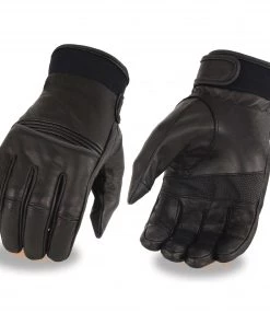 Milwaukee Leather MG7525 Men's 'iTouch' Black Leather Riding Gloves With Stretch Knuckles