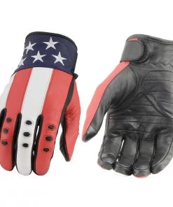 Milwaukee Leather MG7527 Men’s ‘Stars And Stripes’ Leather Gloves With ITouch Fingers Riding Gear