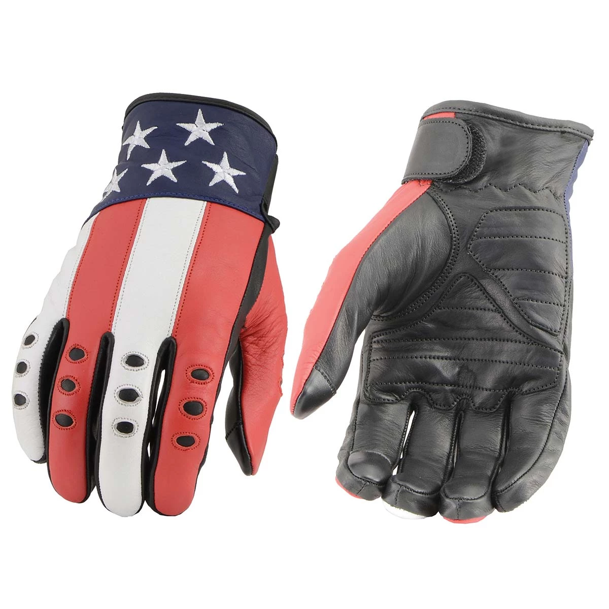 Milwaukee Leather MG7527 Men’s ‘Stars And Stripes’ Leather Gloves With ITouch Fingers Riding Gear