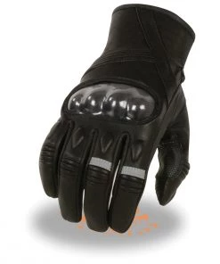 Riding Gear Milwaukee Leather MG7540 Men's'Hard Knuckles' Black Leather Racer Gloves With Elasticized Fingers