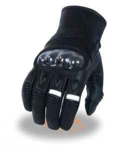 Riding Gear Milwaukee Leather MG7540 Men's'Hard Knuckles' Black Leather Racer Gloves With Elasticized Fingers