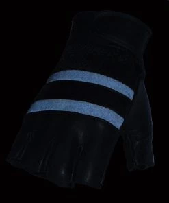 Riding Gear Milwaukee Leather MG7548 Men's'Reflective' Black Fingerless Leather And Mesh Gloves With Gel Palm
