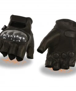 Milwaukee Leather MG7555 Men's Black 'Hard Knuckles' Leather Fingerless Glove With Gel Palm