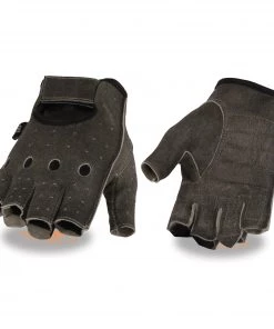 Milwaukee Leather MG7557 Men's Fingerless Distressed Gray Leather Gloves With Gel Padded Palm