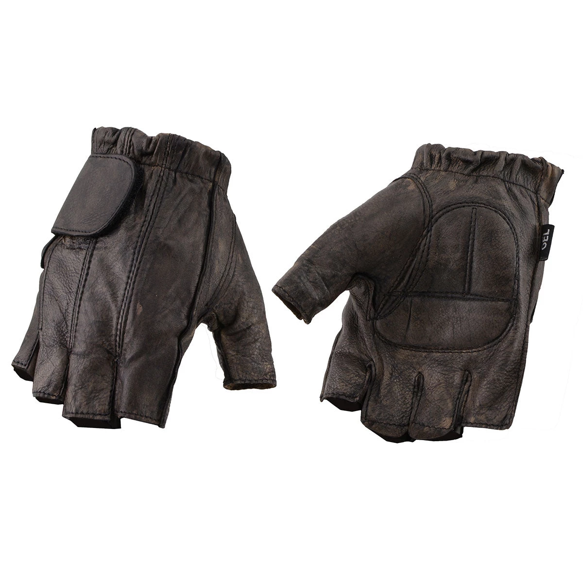 Riding Gear Milwaukee Leather MG7561 Men's ‘Fingerless’ Distressed Brown Leather Gloves With Gel Palm