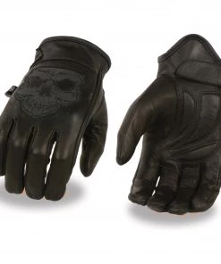 Riding Gear Milwaukee Leather MG7570 Men's ‘Reflective Skull’ Black Leather Gloves With Gel Palm