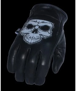 Riding Gear Milwaukee Leather MG7570 Men's ‘Reflective Skull’ Black Leather Gloves With Gel Palm