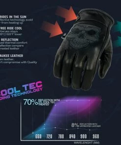 Milwaukee Leather MG7571 Men’s Black 'Cool-Tec' Leather ‘Reflective Skull’ Riding Gloves