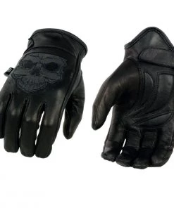 Milwaukee Leather MG7571 Men’s Black 'Cool-Tec' Leather ‘Reflective Skull’ Riding Gloves