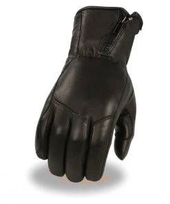 Riding Gear Milwaukee Leather MG7575 Men's Black Premium Leather Long Wrist Gloves With Zipper Top
