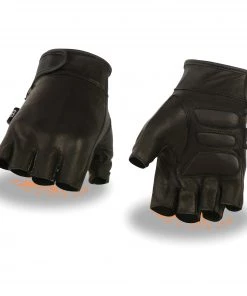 Riding Gear Milwaukee Leather MG7585 Men's Black Leather Full Panel Fingerless Gloves With Gel Palm