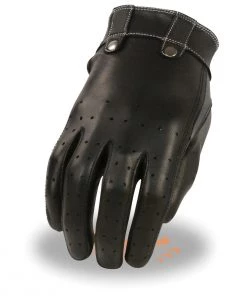 Milwaukee Leather MG7710 Ladies Black Perforated Leather Driving Gloves With Gel Palm
