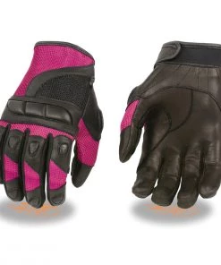 Riding Gear Xelement XG7740 Ladies Black With Hot Pink Leather And Mesh Racing Gloves