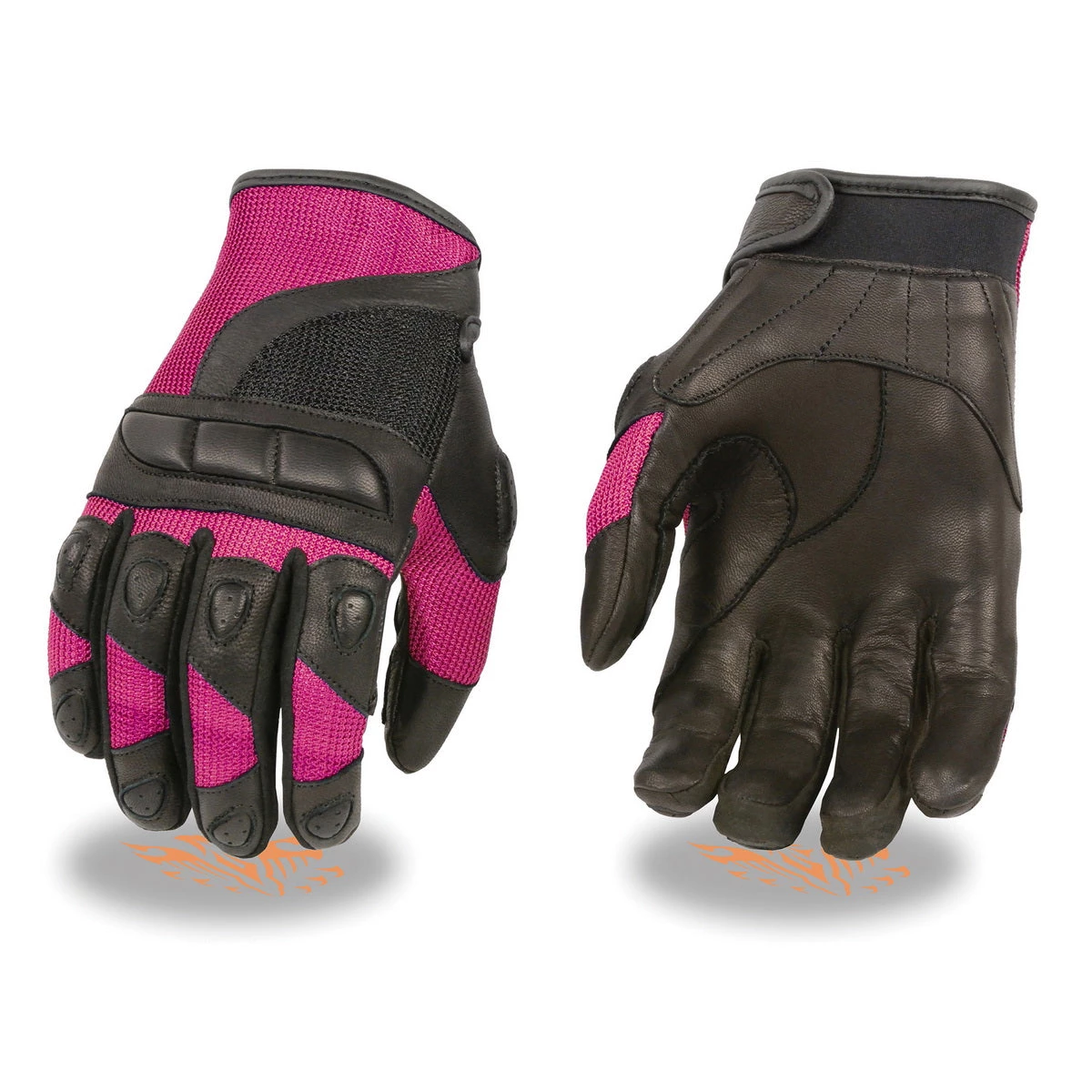Riding Gear Milwaukee Leather MG7740 Women's Black And Hot Pink Leather With Mesh Racing Gloves