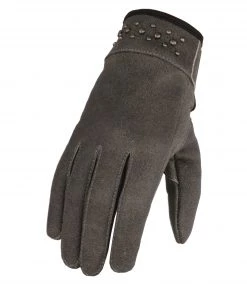 Milwaukee Leather MG7760 Ladies'Riveted' Distressed Grey Leather Gloves With Gel Palms Riding Gear