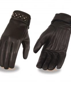 Riding Gear Milwaukee Leather MG7760 Ladies 'Riveted' Black Leather Gloves With Gel Palms