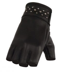 Milwaukee Leather MG7761 Ladies Fingerless Black Leather Gloves With Gel Palms