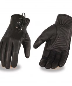 Riding Gear Milwaukee Leather MG7770 Ladies 'Laced Wrist' Black Leather Riding Glove With Gel Palms