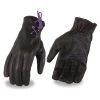 Milwaukee Leather MG7771 Ladies 'Laced Wrist' Black And Purple Leather Gloves With Gel Palms