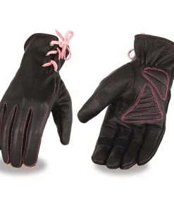 Xelement XG7772 Ladies 'Riding' Black And Fuchsia Leather Gloves With Gel Palms Riding Gear