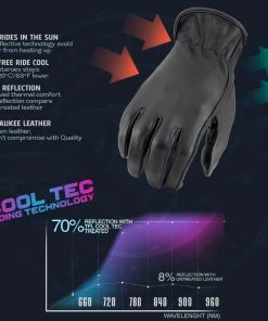 Cool-Tec Gloves Milwaukee Leather MG7797 Women's Black 'Cool-Tec' Leather ‘Cinch Wrist’ Riding Gloves