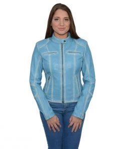 Milwaukee Leather SFL2830 Aqua Women's Scuba Style Sheepskin Leather Jacket Leather Motorcycle Jackets