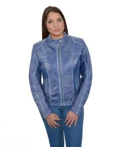 Milwaukee Leather SFL2830 Royal Blue Women's Scuba Style Sheepskin Leather Jacket Leather Motorcycle Jackets