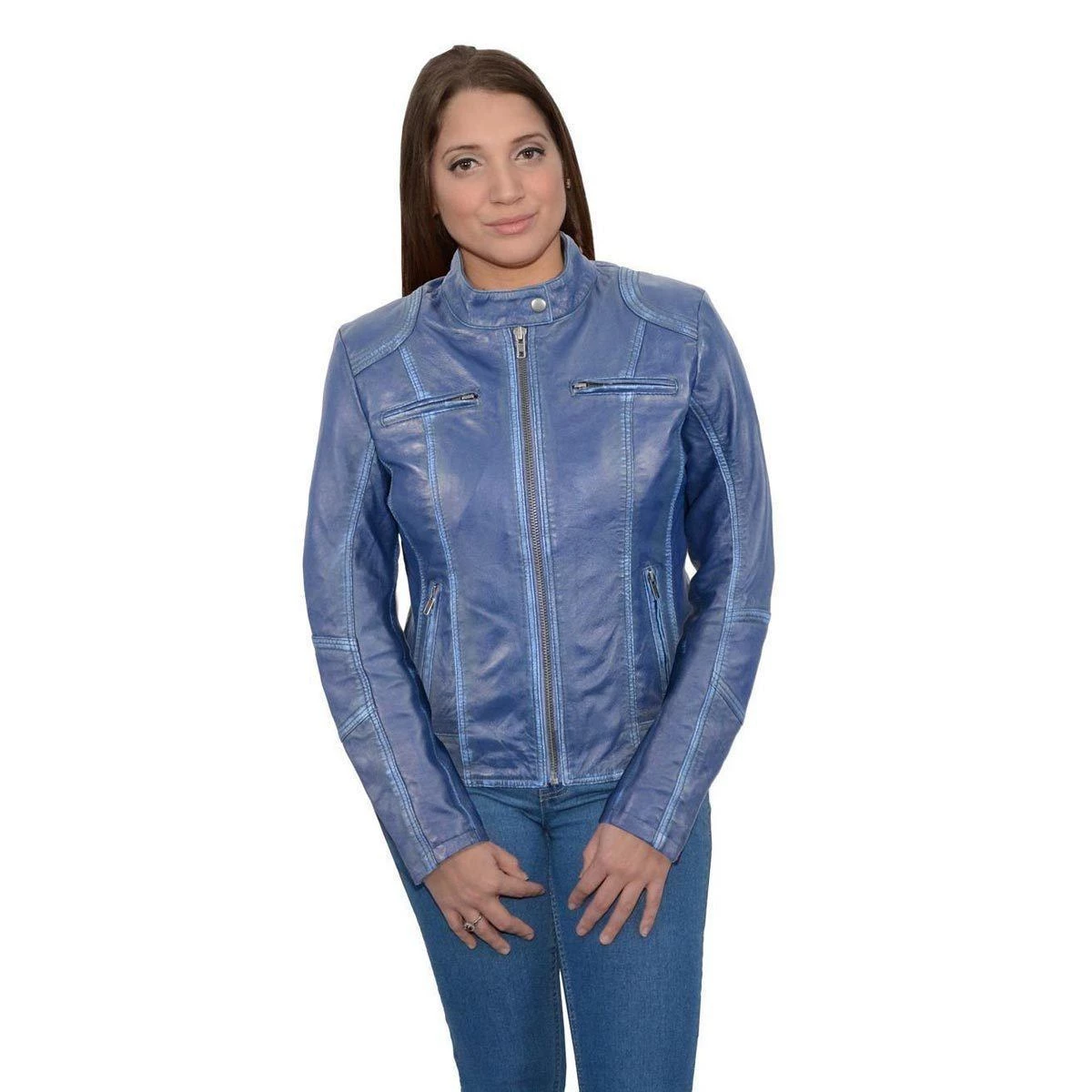 Milwaukee Leather SFL2830 Royal Blue Women's Scuba Style Sheepskin Leather Jacket Leather Motorcycle Jackets