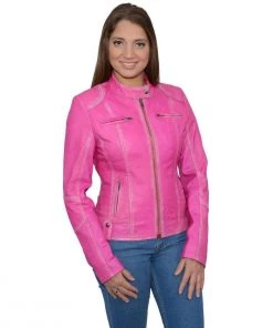 Leather Motorcycle Jackets Milwaukee Leather SFL2830 Pink Women's Scuba Style Sheepskin Leather Jacket