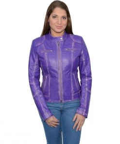 Milwaukee Leather SFL2830 Purple Women's Scuba Style Sheepskin Leather Jacket Leather Motorcycle Jackets