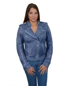 Milwaukee Leather SFL2840 Royal Blue Women's Asymmetrical Studded Sheepskin Leather Jacket Leather Motorcycle Jackets
