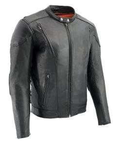Milwaukee Leather ML1010 Men's Side Lace Vented Black Leather Scooter Jacket Leather Motorcycle Jackets