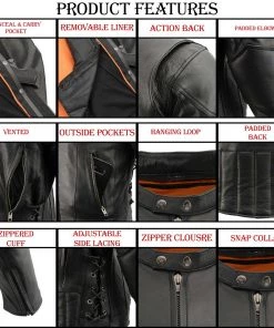 Milwaukee Leather ML1010 Men's Side Lace Vented Black Leather Scooter Jacket Leather Motorcycle Jackets