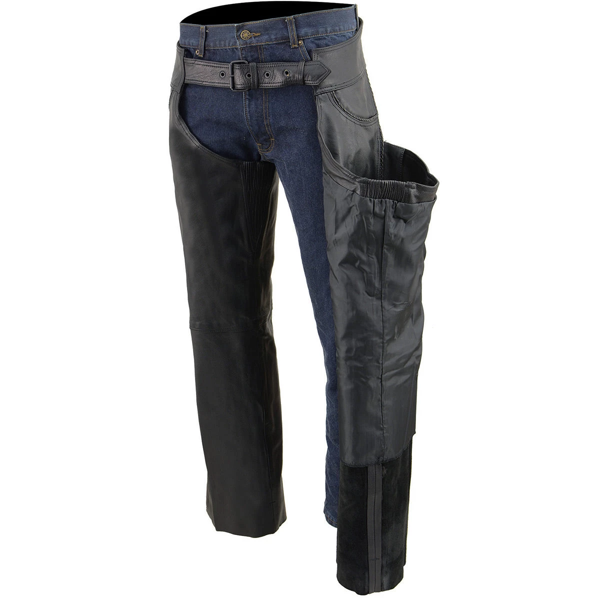 Motorcycle Pants & Chaps Milwaukee Leather ML1125 Men's Classic Black Braided Jean Style Leather Chaps