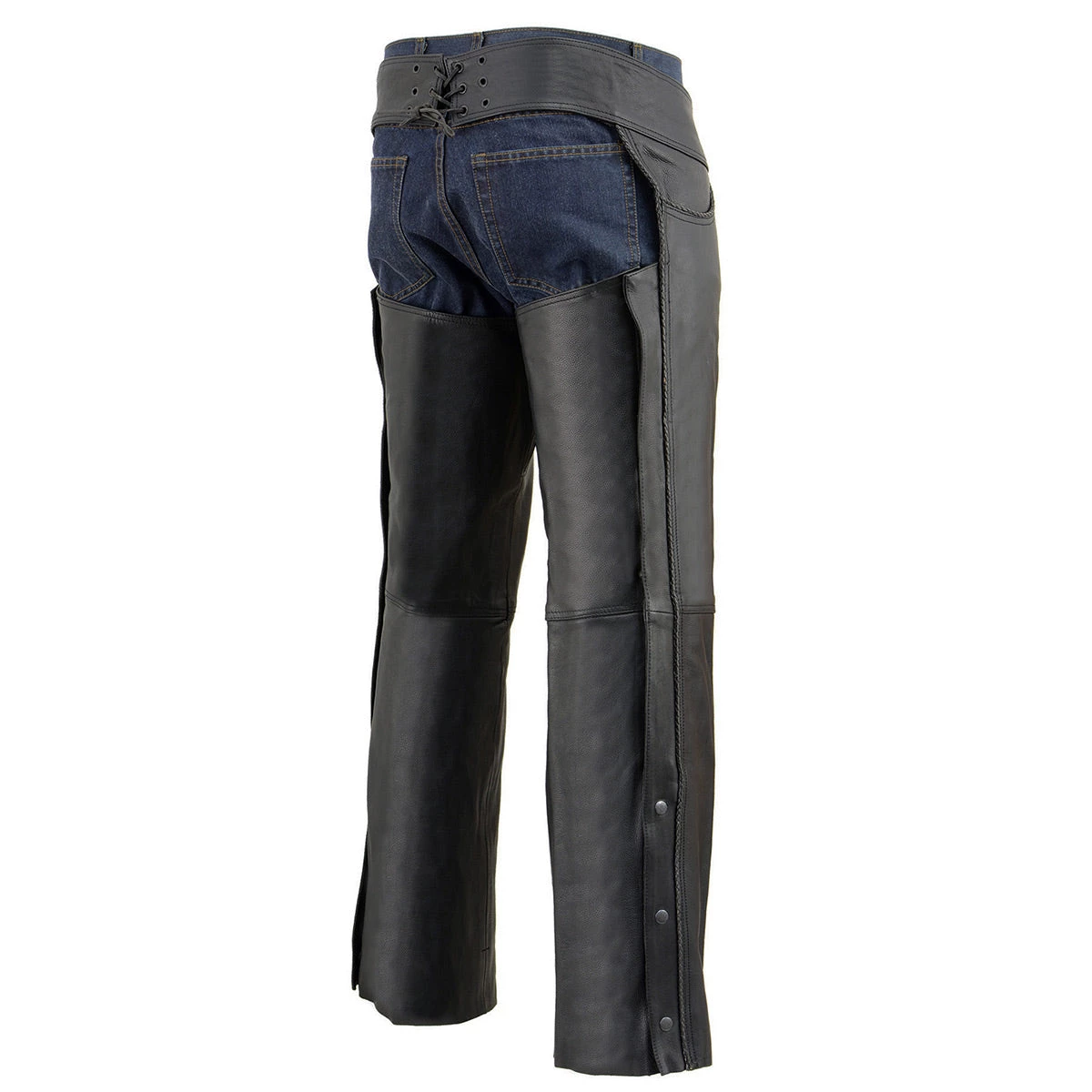 Motorcycle Pants & Chaps Milwaukee Leather ML1125 Men's Classic Black Braided Jean Style Leather Chaps