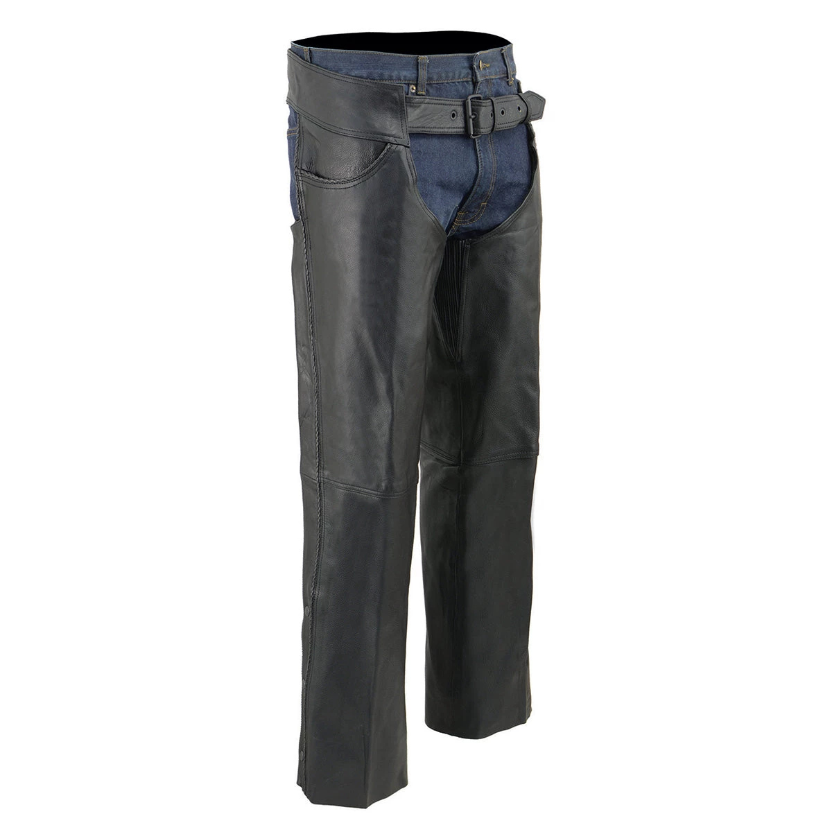 Motorcycle Pants & Chaps Milwaukee Leather ML1125 Men's Classic Black Braided Jean Style Leather Chaps