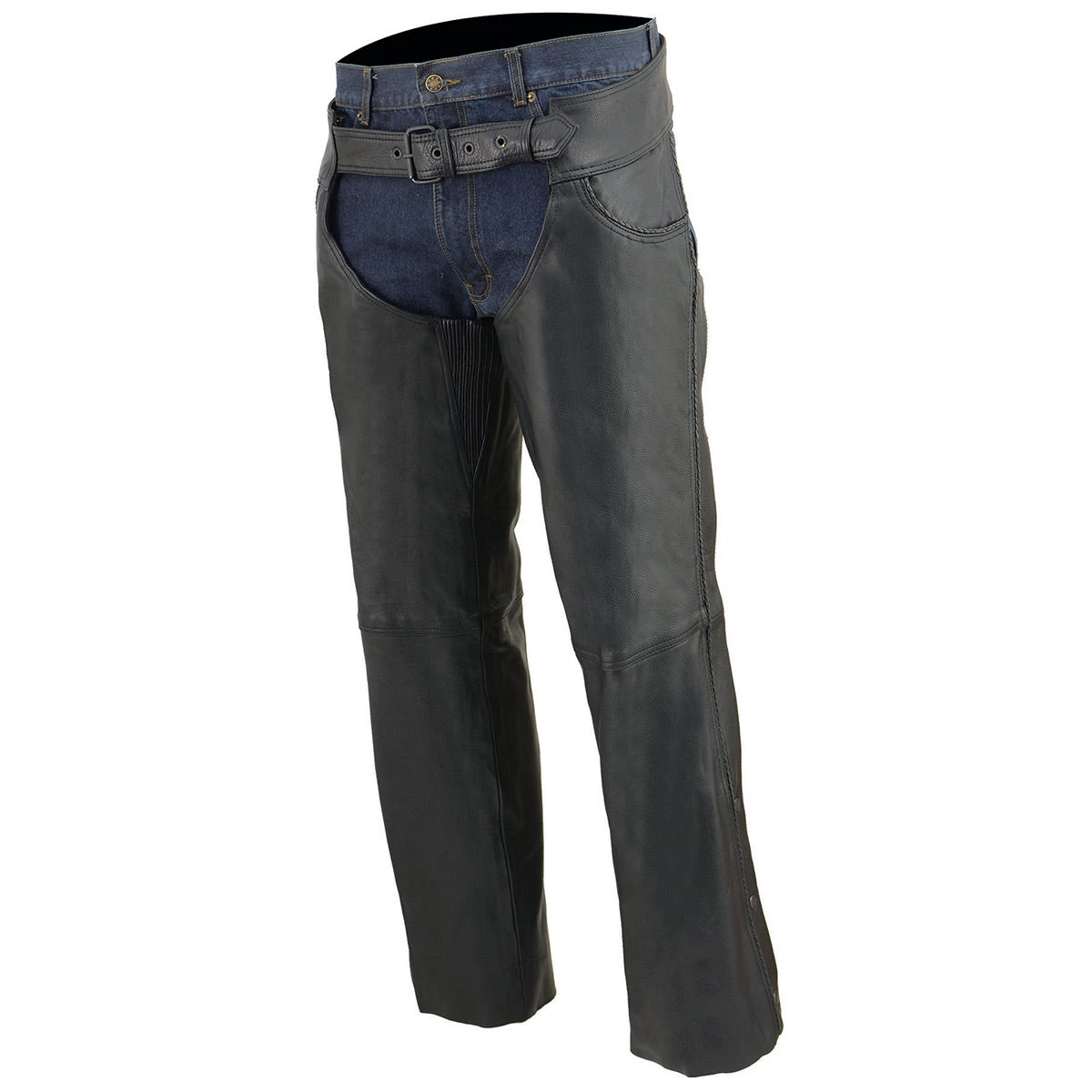 Motorcycle Pants & Chaps Milwaukee Leather ML1125 Men's Classic Black Braided Jean Style Leather Chaps