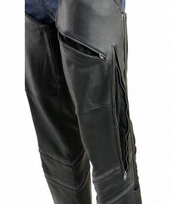Milwaukee Leather ML1144 Men's Black Leather Vented Chaps With Reflective Piping