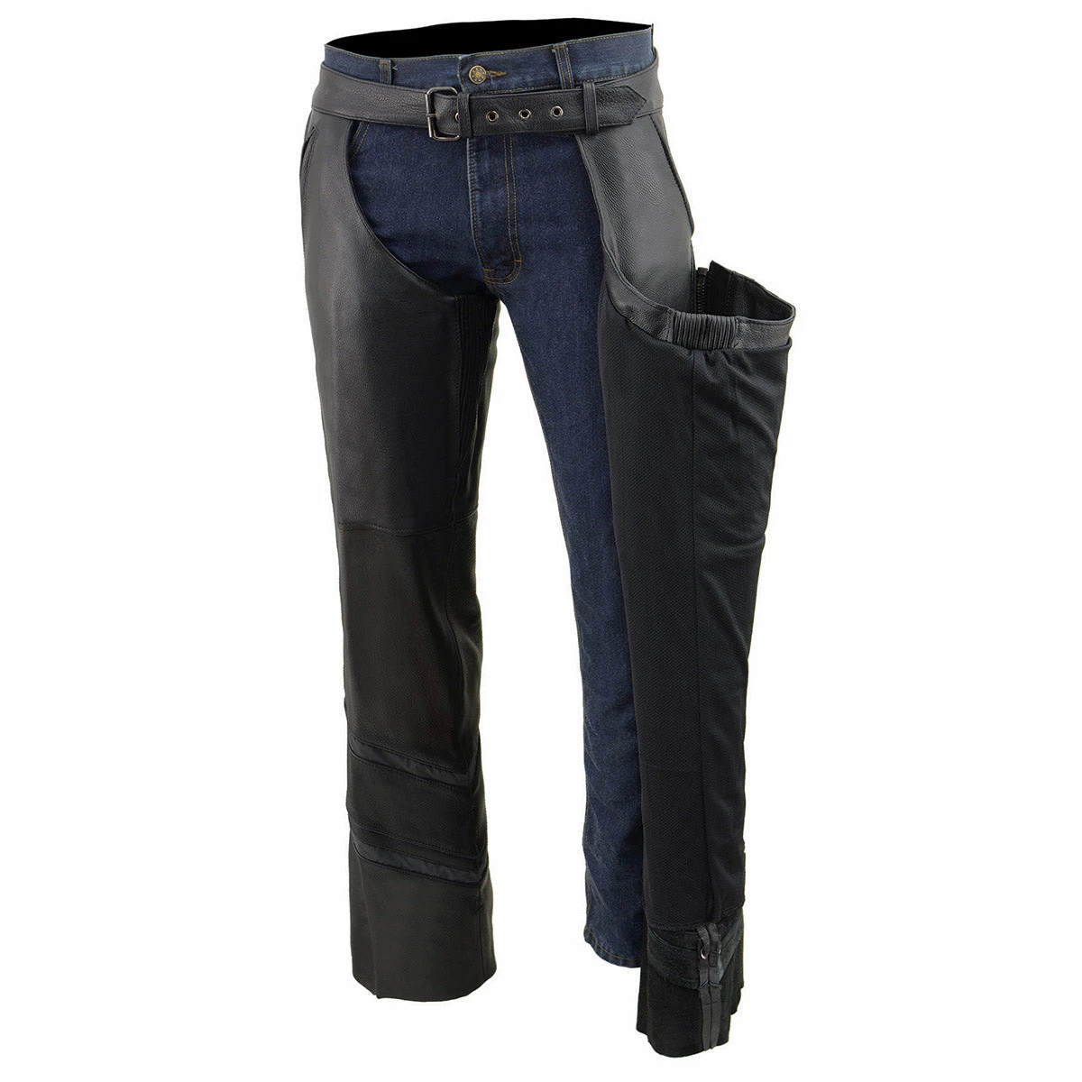 Milwaukee Leather ML1144 Men's Black Leather Vented Chaps With Reflective Piping