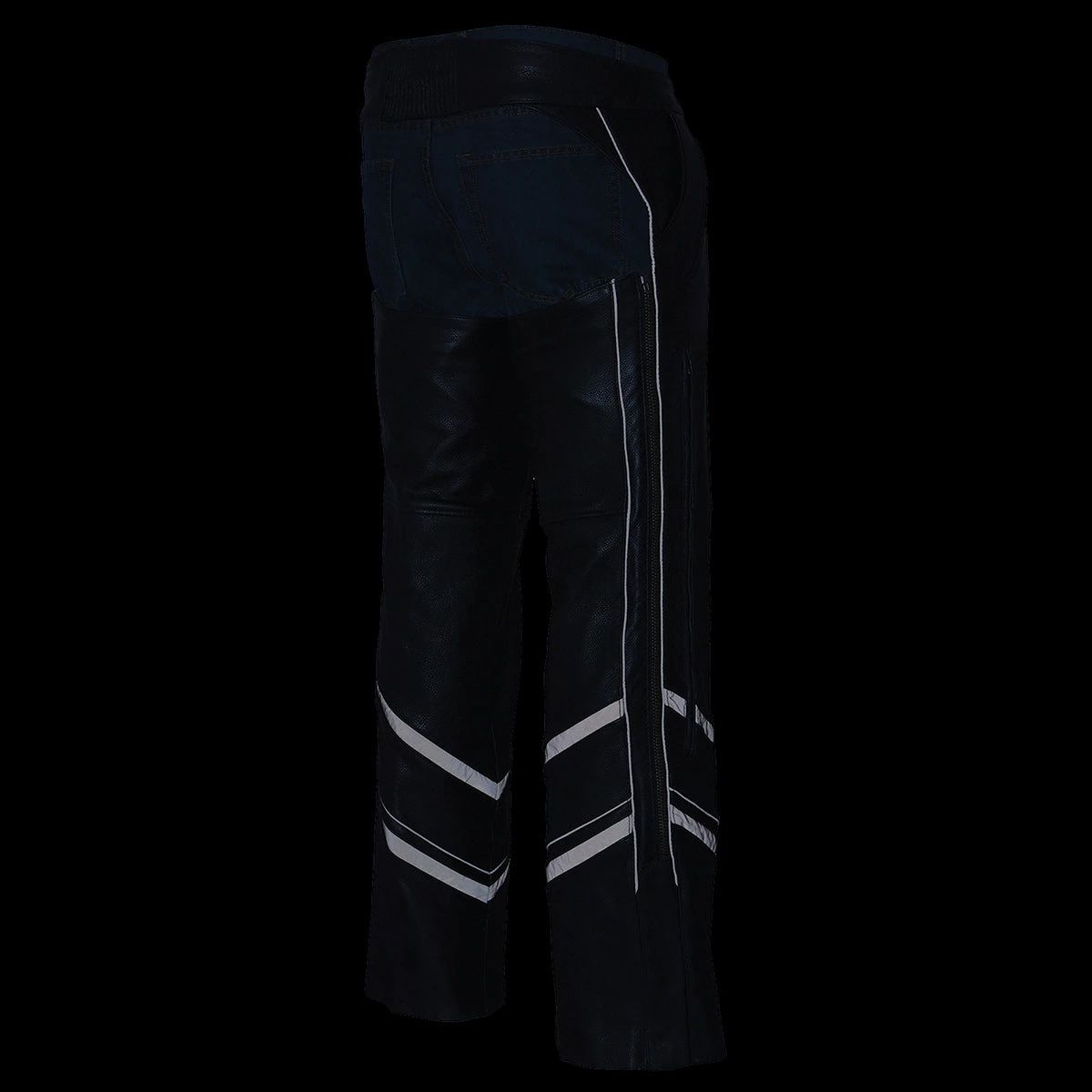 Milwaukee Leather ML1144 Men's Black Leather Vented Chaps With Reflective Piping