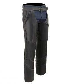 Milwaukee Leather ML1144 Men's Black Leather Vented Chaps With Reflective Piping