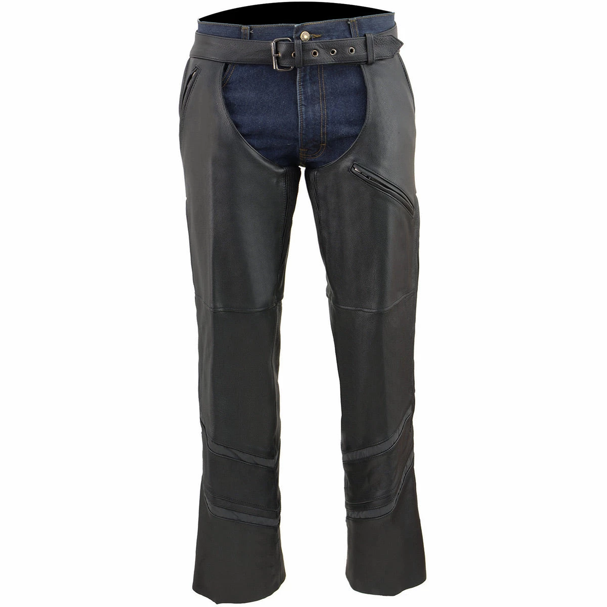 Milwaukee Leather ML1144 Men's Black Leather Vented Chaps With Reflective Piping