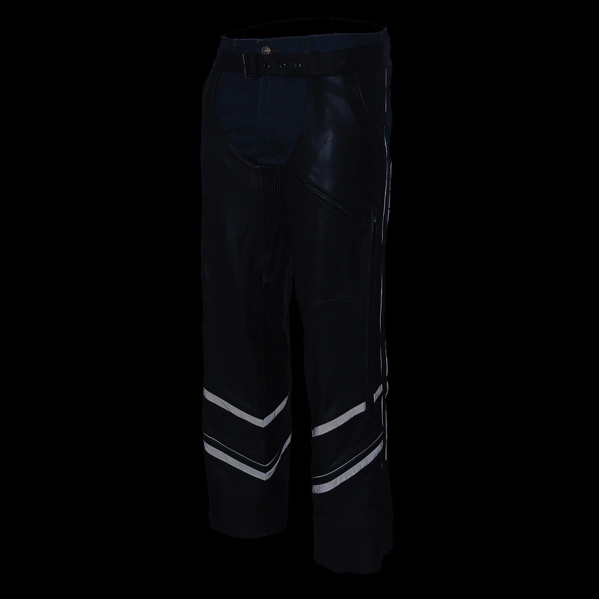 Milwaukee Leather ML1144 Men's Black Leather Vented Chaps With Reflective Piping