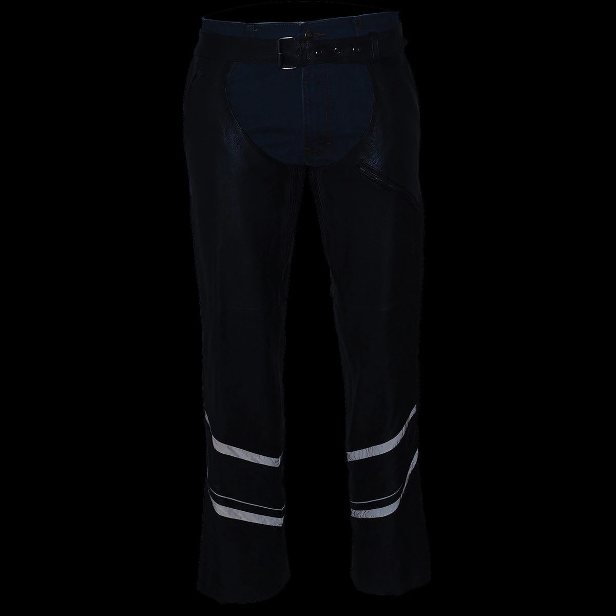 Milwaukee Leather ML1144 Men's Black Leather Vented Chaps With Reflective Piping